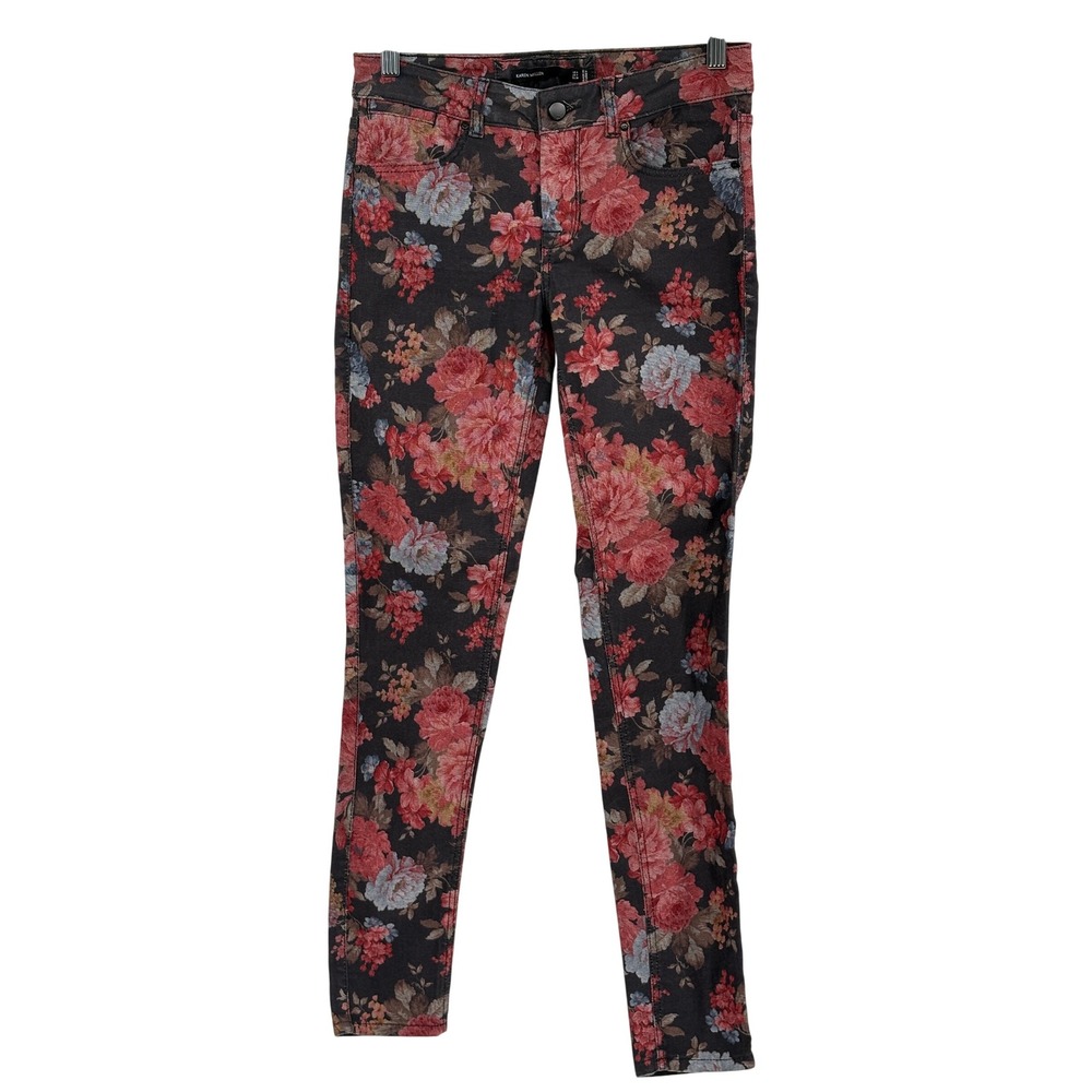 Karen Millen Jeans‎ Skinny Floral Women Size 4 Black Red Pink